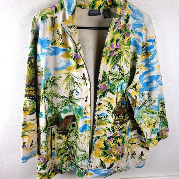 Chico's Additions Hawaiian Tropical Print Women's Zip Up Jacket Coat SZ 3/XL - Picture 2 of 15